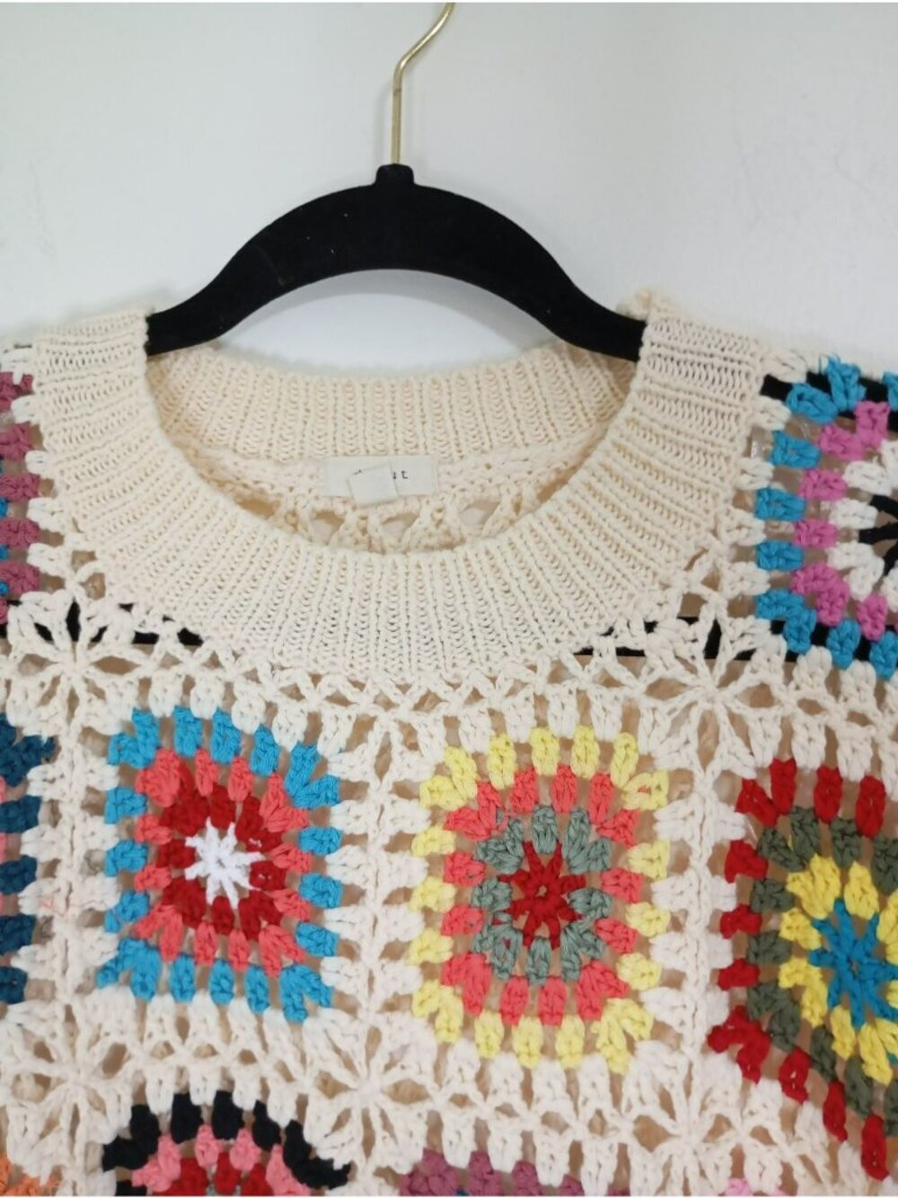 Colorful Crochet Knit Sweater Granny Square Design Open Weave Sleeves S By Debut - Picture 3 of 9